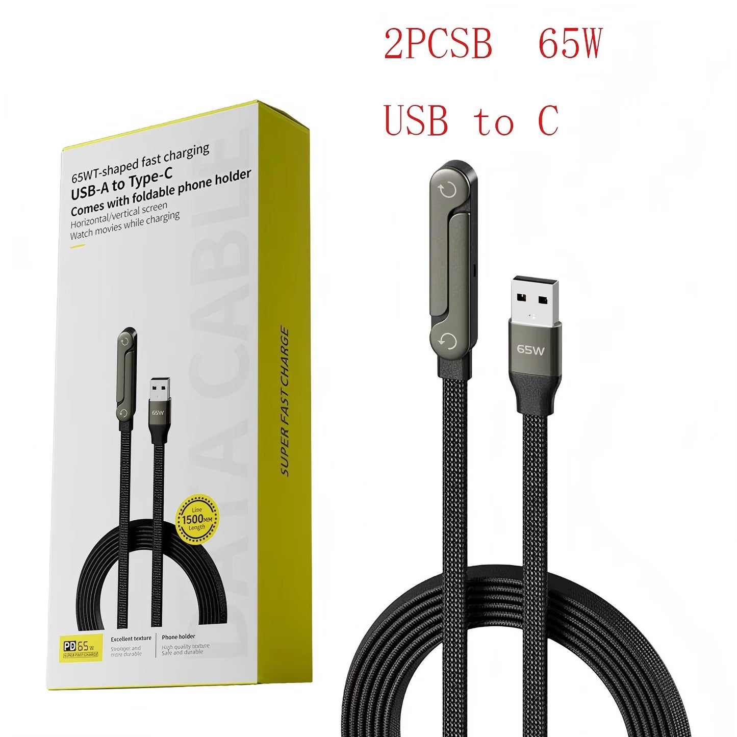 240/65W Fast Charging Foldable Bracket Data Cable 2-In-1 Data Wire Foldable Phone Tablet Stand Type-C to Type-C /USB-A to Type-C