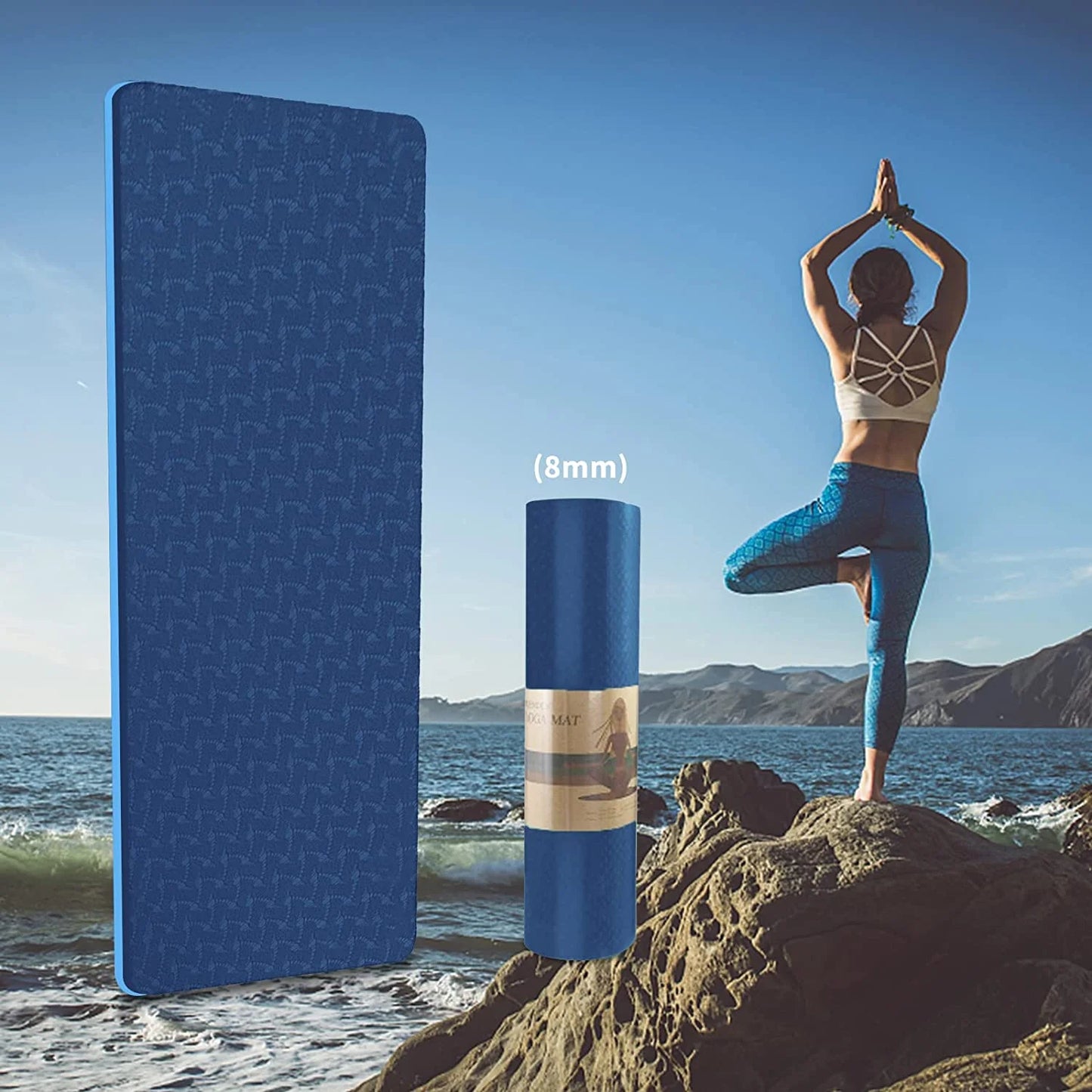 Yoga Mat 1/3 Inch Exercise Mats 8Mm TPE Non-Slip Extra Thick High-Density Eco Friendly for Yoga Workout Pilates Yoga Mats for Women Men
