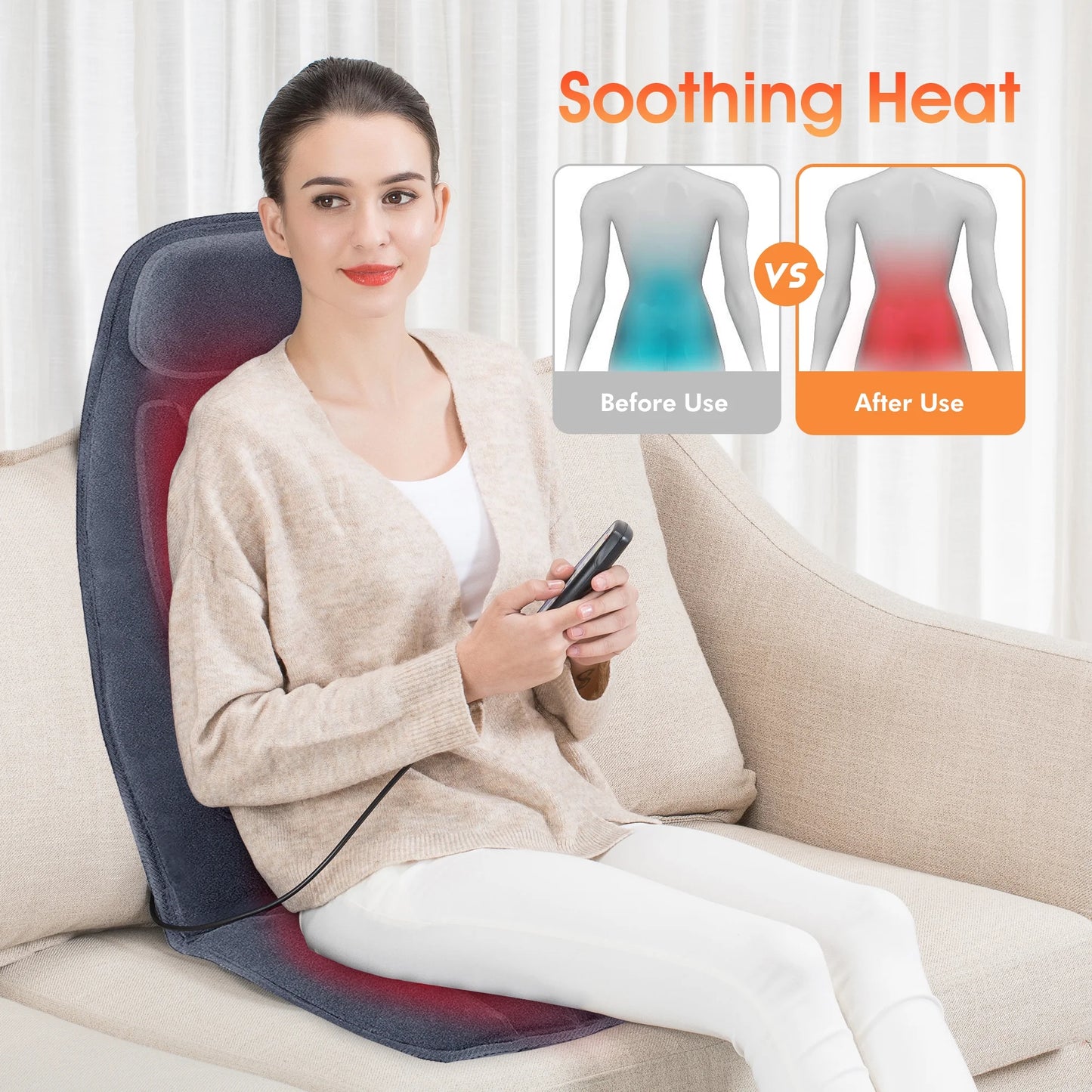 Massage Seat Cushion with 10 Vibration Motors, Back Massage Chair Pad for Back Pain Relief, Gifts