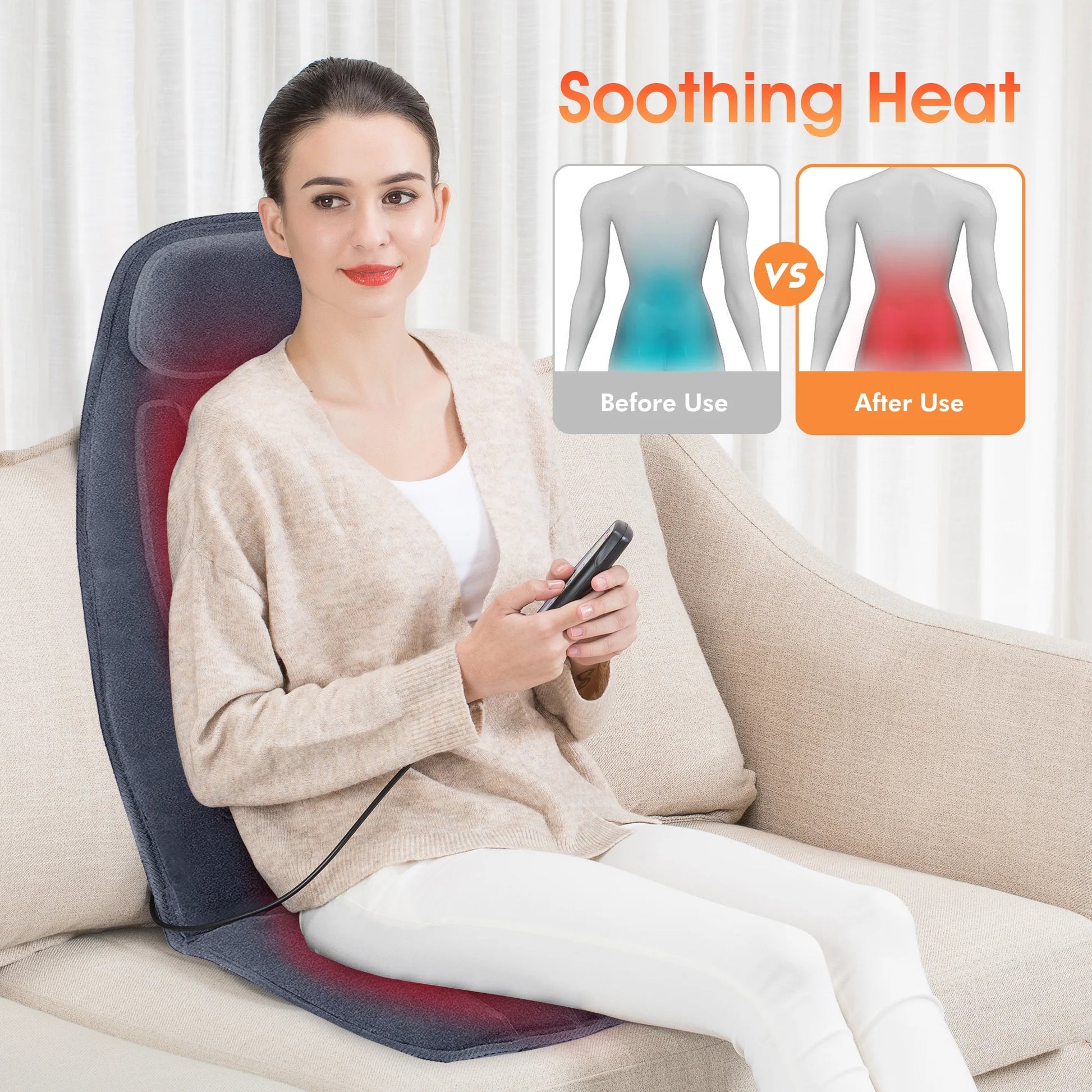 Massage Seat Cushion with 10 Vibration Motors, Back Massage Chair Pad for Back Pain Relief, Gifts