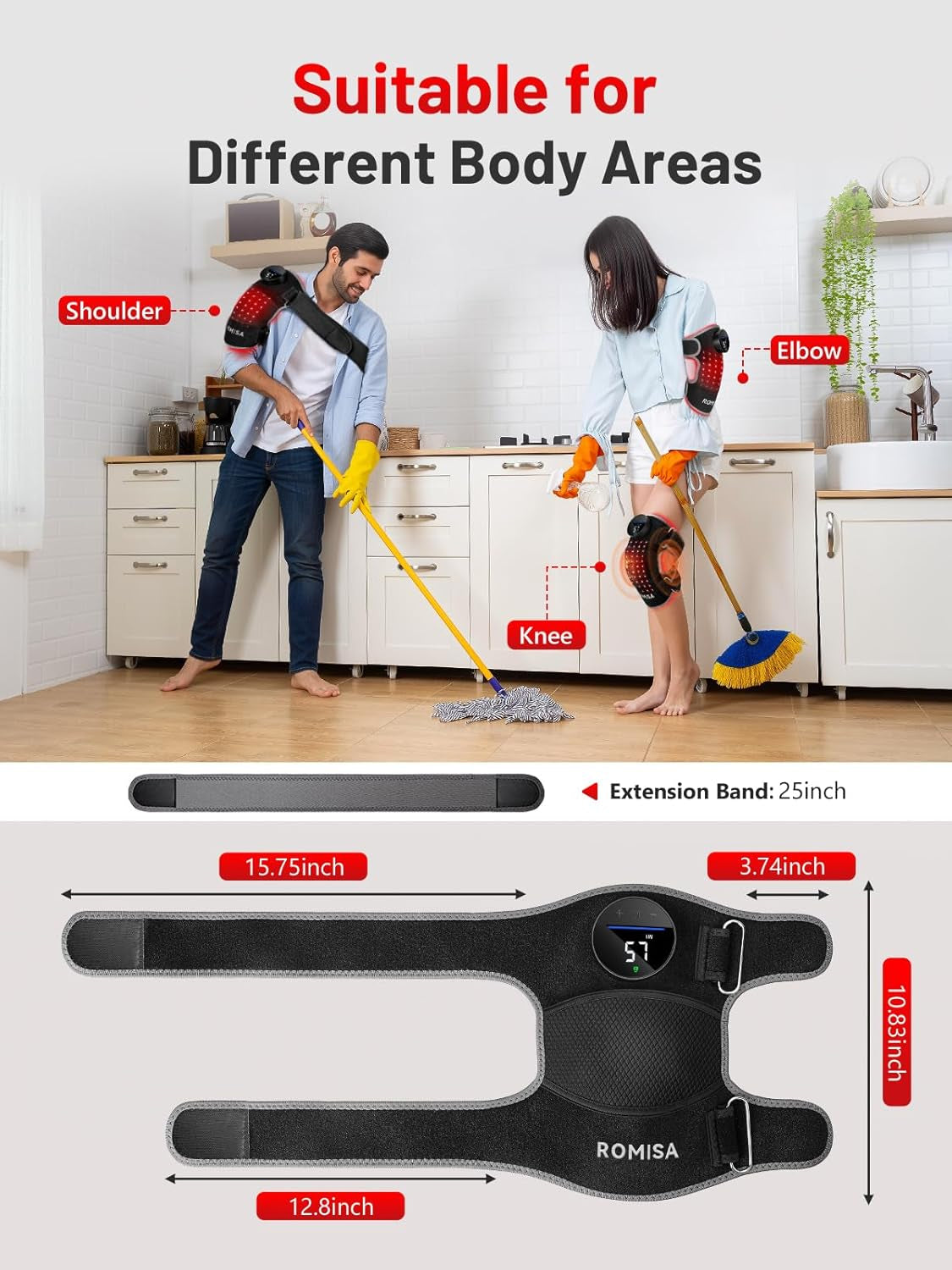 Red Light Therapy Knee Brace with Heat & Massage, Cordless Rechargeable Controller, 20Min Auto Timer, 660Nm & 850Nm near Infrared Light Therapy Device for Knee/Elbow/Shoulder, for Women Men.