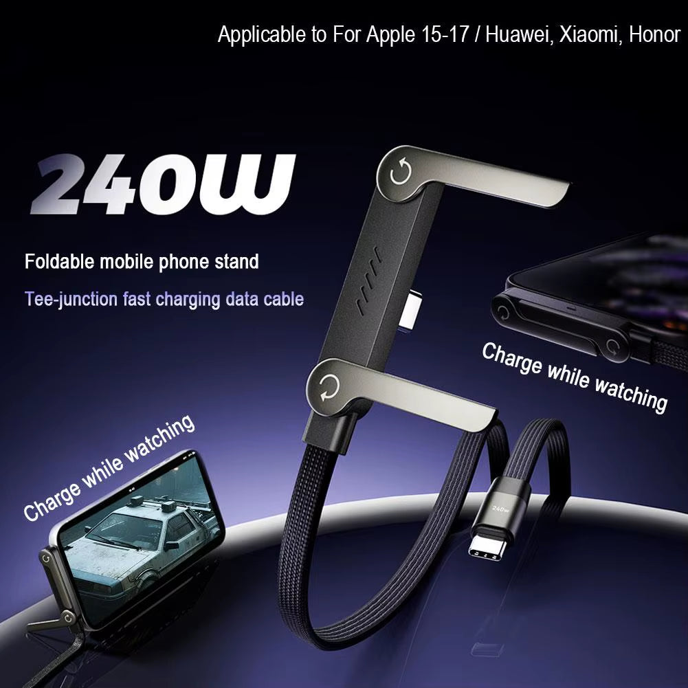 240/65W Fast Charging Foldable Bracket Data Cable 2-In-1 Data Wire Foldable Phone Tablet Stand Type-C to Type-C /USB-A to Type-C